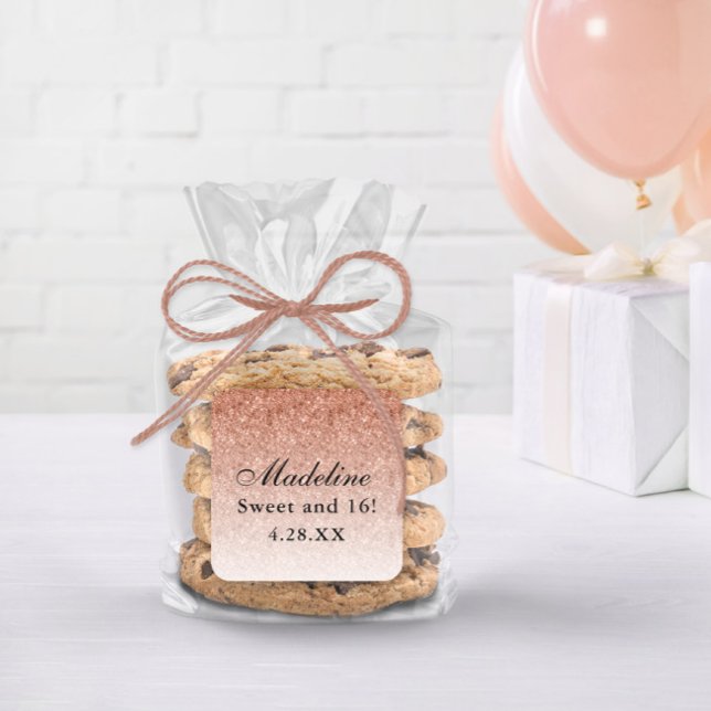 Sticker Carré Rose Gold Glam Parties scintillant Sweet 16 Person (Créateur téléchargé)
