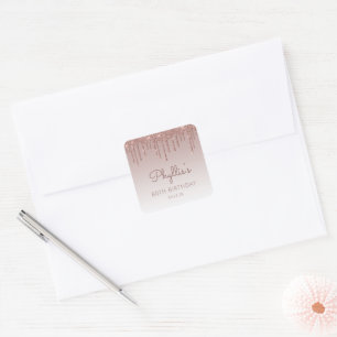 Sticker Carré Rose Gold Glitter Drip 80e Anniversaire
