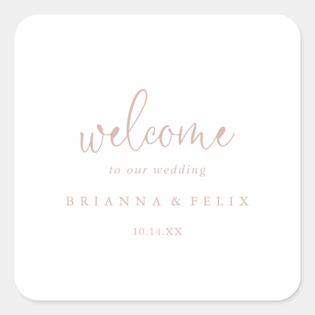 Sticker Carré Rose Gold Love Fancy Script Mariage Bienvenue (Devant)