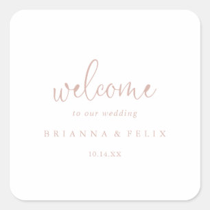 Sticker Carré Rose Gold Love Fancy Script Mariage Bienvenue