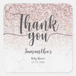 Sticker Carré Rose Gold Pailleté & Marbre Merci