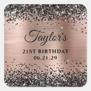 Sticker Carré Rose Gold Pailleté Noir 21e Anniversaire