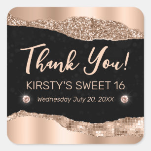 Sticker Carré Rose Gold Paillettes Brillant Bord & Diamants Douc