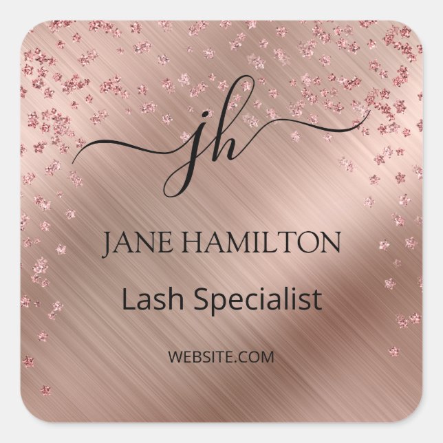 Sticker Carré Rose Gold Parties scintillant Monogramme Logo d'en (Devant)