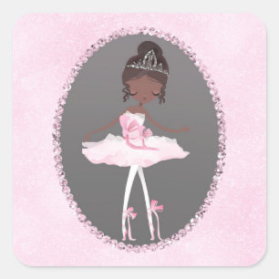 Sticker Carré Rose Gris Couture Ballerine Ethnique Fête d'Annive