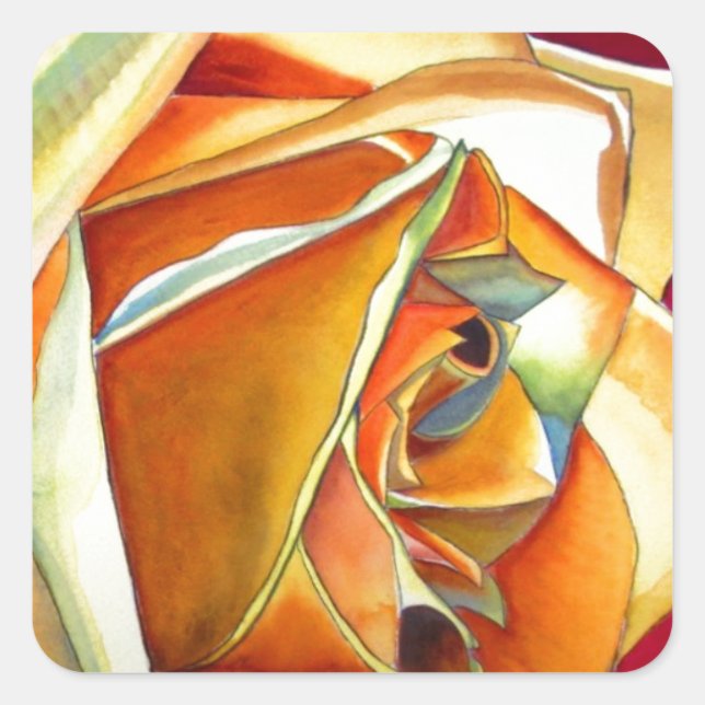 Sticker Carré Rose jaune originale aquarelle Art (Devant)