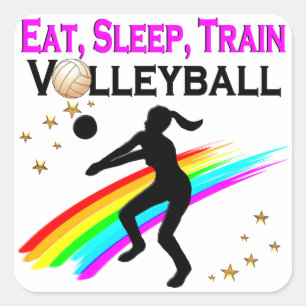 STICKER CARRÉ ROSE MANGER, DORMIR, VOLLEYBALL DE TRAIN