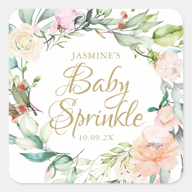 Sticker Carré Rose moderne Floral Garland Baby Sprinkl (Devant)