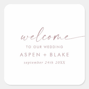 Sticker Carré Rose moderne Gold Script Mariage Bienvenue