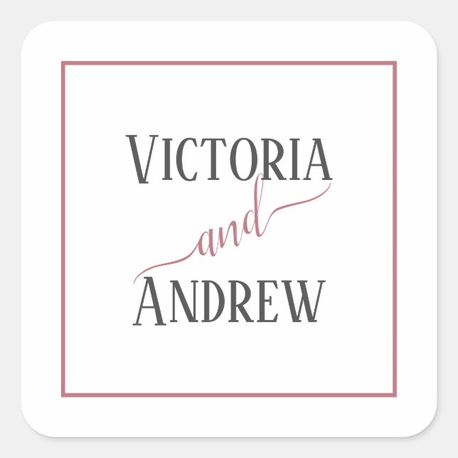 Sticker Carré Rose moderne Gold Script Mariage minimal (Devant)