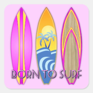 Sticker Carré Rose né au Surf