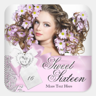 Sticker Carré Rose Noir Blanc Dentelle Douze Ans Sweet Sixteen