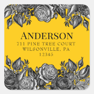 Sticker Carré Rose noir Goldenrod Carré Adresse de retour