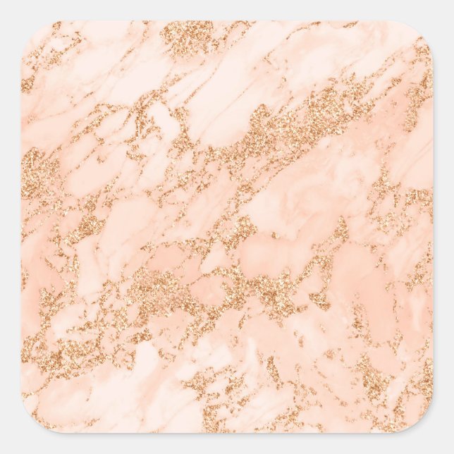 Sticker Carré Rose or parties scintillant marbre abstrait (Devant)