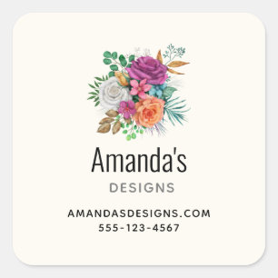 Sticker Carré Rose, orange et blanc Roses Florales