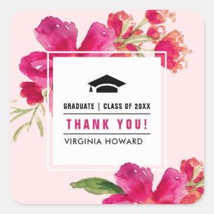 Sticker Carré Rose pâle   Fuchsia Aquarelle Florale Graduation