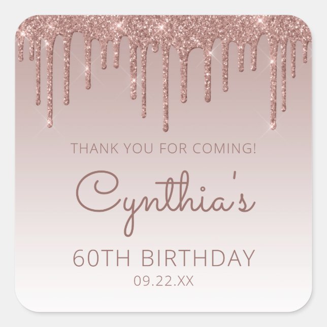 Sticker Carré Rose Parties scintillant or Drip 60e anniversaire  (Devant)
