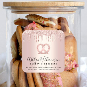 Sticker Carré Rose Parties scintillant or Driving Bakery Restaur