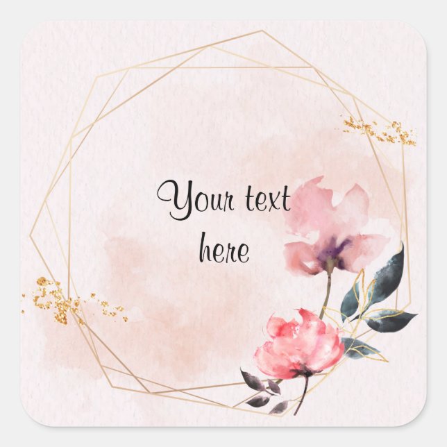 Sticker Carré Rose pastel et cadre or élégant modèle (Devant)
