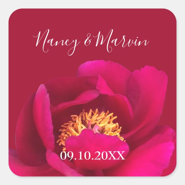 Sticker Carré Rose Peony personnalisé Ruby Red 40e anniversaire (Devant)
