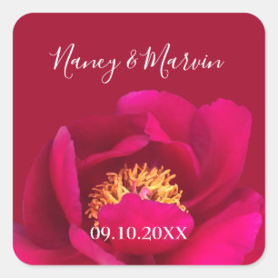 Sticker Carré Rose Peony personnalisé Ruby Red 40e anniversaire