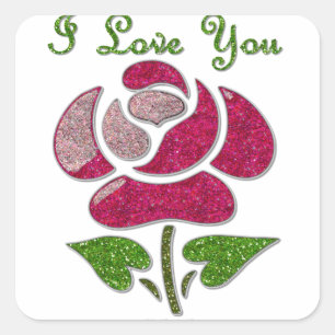 Sticker Carré Rose Pochoir Rose Je T'aime