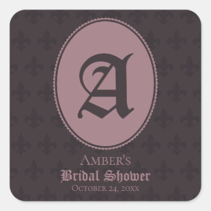 Sticker Carré Rose Poussiéreux Monogramme Fleur-de-Lis 