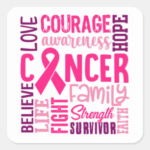 Sticker Carré Rosé Ribbon Guerrier Survivant Fighter Cancer du 