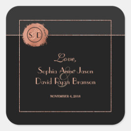 Sticker Carré Rose romantique Parties scintillant or Monogramme 