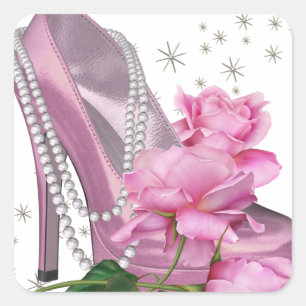 Sticker Carré Rose rose à talons hauts jolie rose