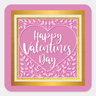 Sticker Carré Rose rose moderne Coeur floral Romantique Valentin
