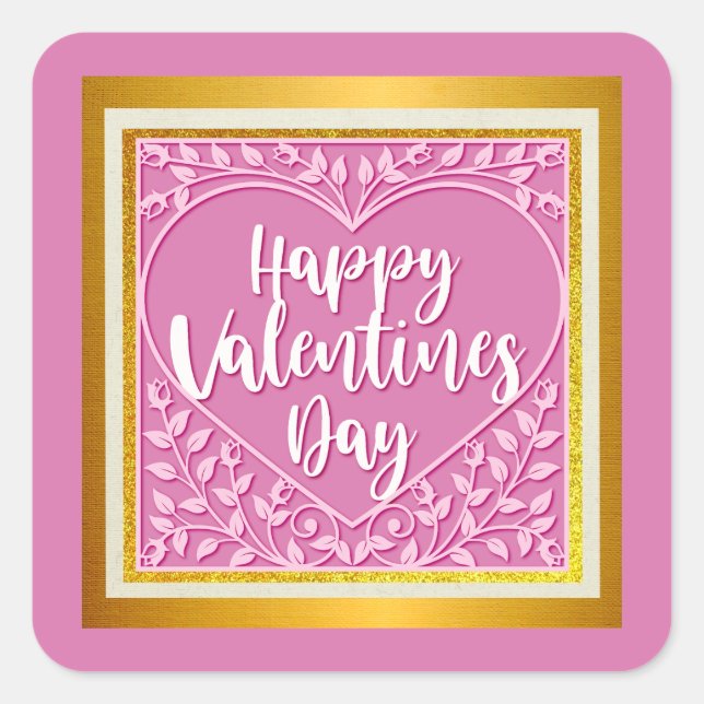 Sticker Carré Rose rose moderne Coeur floral Romantique Valentin (Devant)
