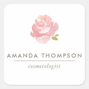 Sticker Carré Rose rose poudrée aquarelle chic