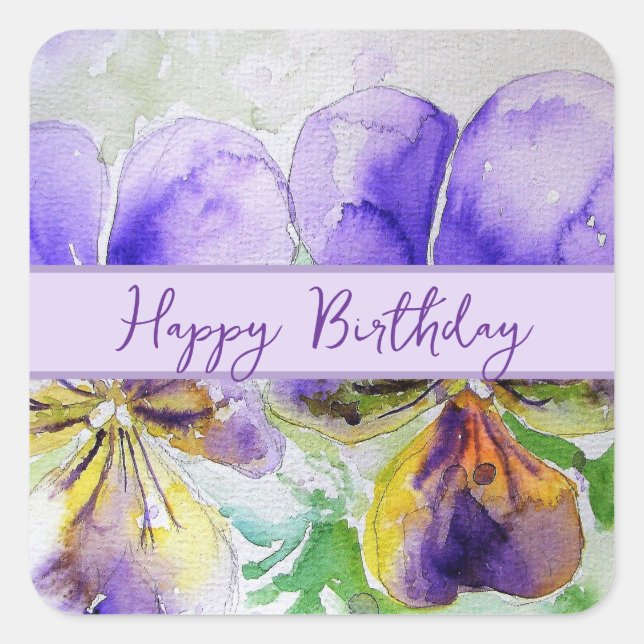 Sticker Carré Rose rouge Aquarelle Rose Joyeux anniversaire (Devant)