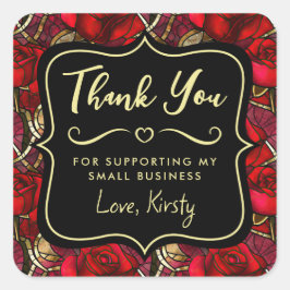 Sticker Carré Rose Rouge Élégante Verre Peint Petit Commerce