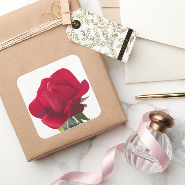 Sticker Carré Rose rouge - Red rose  (Cadeaux)