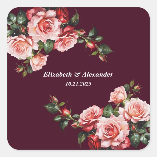 Sticker Carré Rose sombre et rouge roses mariage bordeaux (Devant)