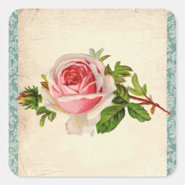 Sticker Carré Rose victorien et Damask (Devant)
