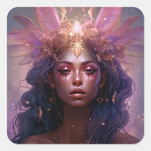 Sticker Carré Rose violet Fairy Queen Imaginaire Art