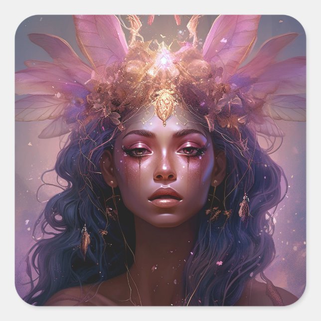 Sticker Carré Rose violet Fairy Queen Imaginaire Art (Devant)