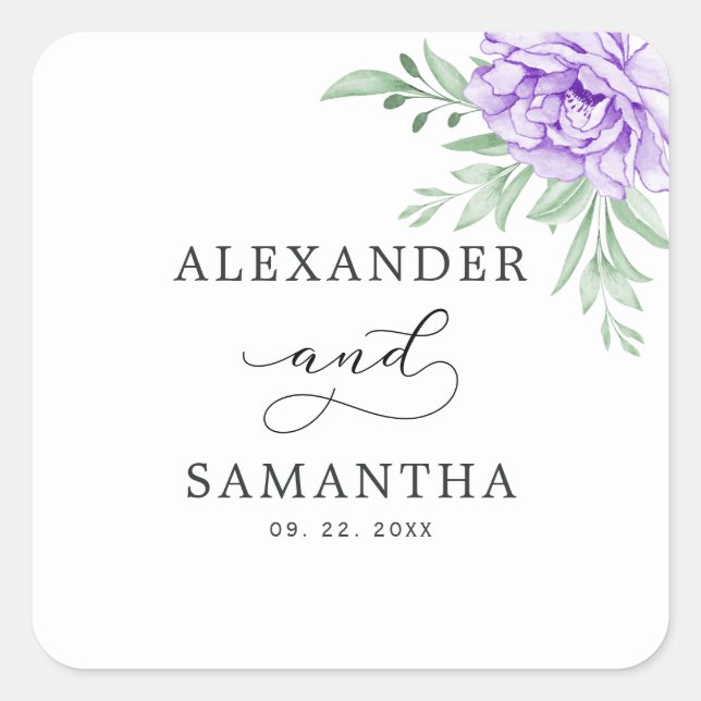 Sticker Carré Rose violet rustique Floral Eucalyptus Boho Mariag (Devant)