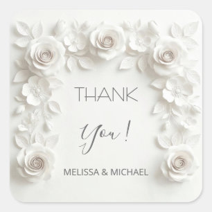 Sticker Carré Roses 3D blanches Mariage Merci