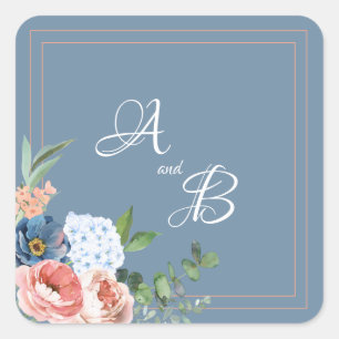 Sticker Carré Roses bleu et bleu