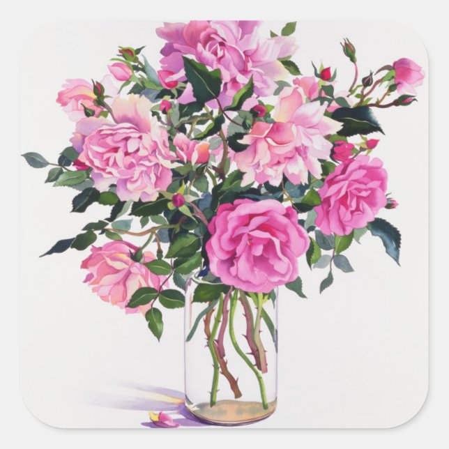 Sticker Carré Roses dans un bocal de verre (Devant)