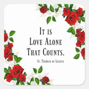 Sticker Carré Roses de citation de St Therese rouges