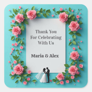 Sticker Carré 💖 Roses de mariage Mariée et Marié Cadre 🌷