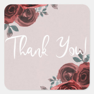 Sticker Carré Roses de teinture aquarelle bordeaux taupe et verd