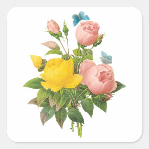 Sticker Carré Roses de thé jaunes persanes vintage par Redoute