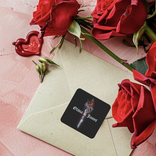 Sticker Carré Roses d'épée de dragon rouge (Créateur téléchargé)