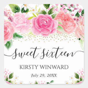 Sticker Carré Roses Fleurs Roses Aquarelle Rose Clair Sweet Sixt